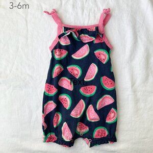 🪴5/$30 Joe Fresh 3-6 Months Baby Watermelon Pink Bubble Romper Summer Fruits